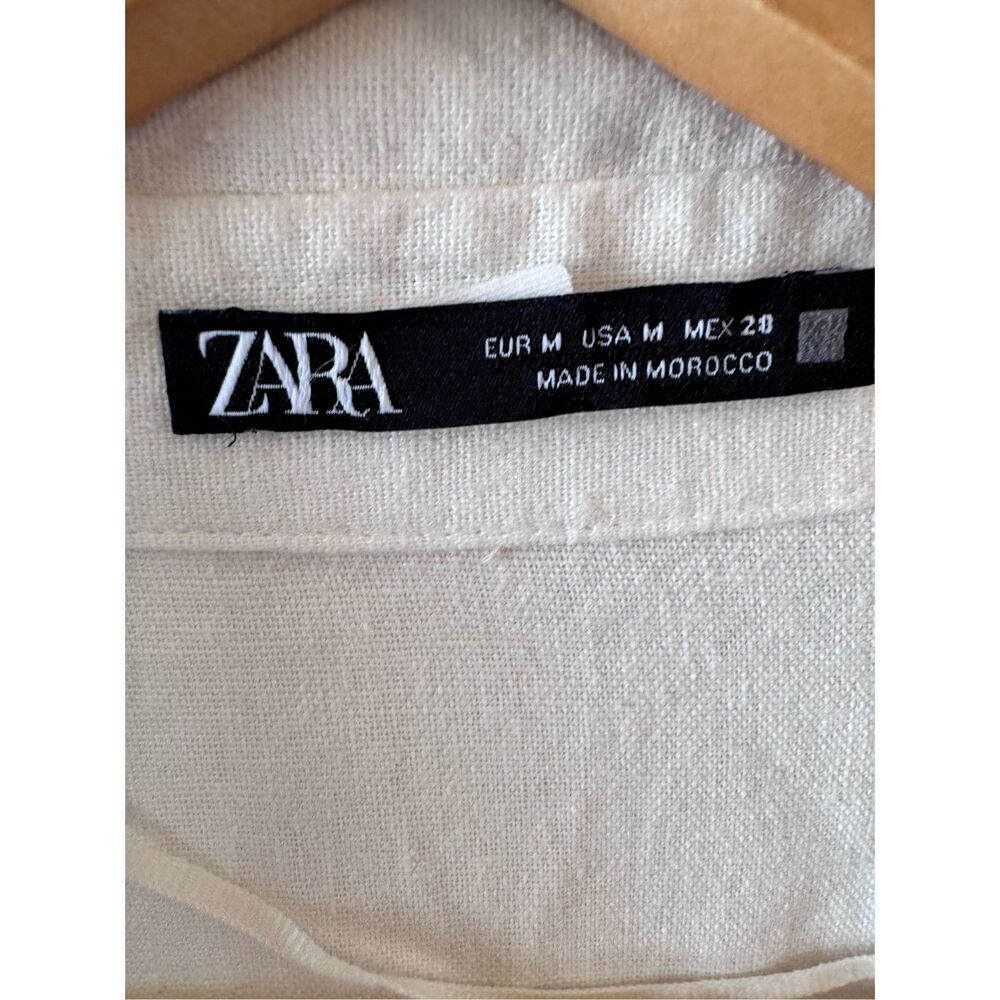 Zara Linen Blend Belted Shirt Dress in Ecru Size Medium - Picture 6 of 11